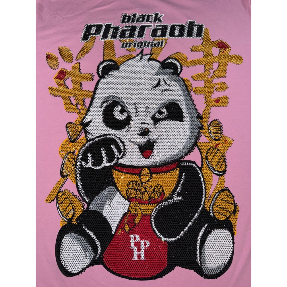 Black Pharaoh Original Pink Rhinestone Panda Streetwear T-Shirt Mens‎ Large NWT